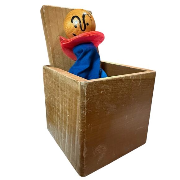 Vintage Creative Playthings Japan Wood Toy Clown in Box Jack-in-the-Box Clown - Picture 5 of 11